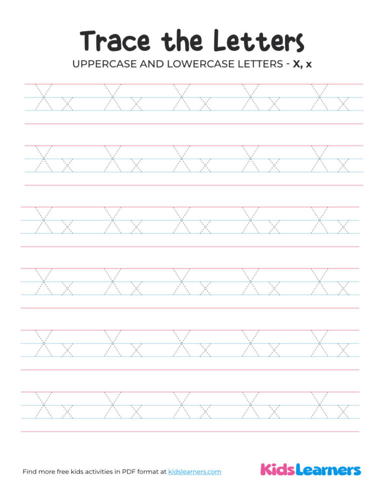Uppercase and Lowercase Letter X Tracing Worksheet