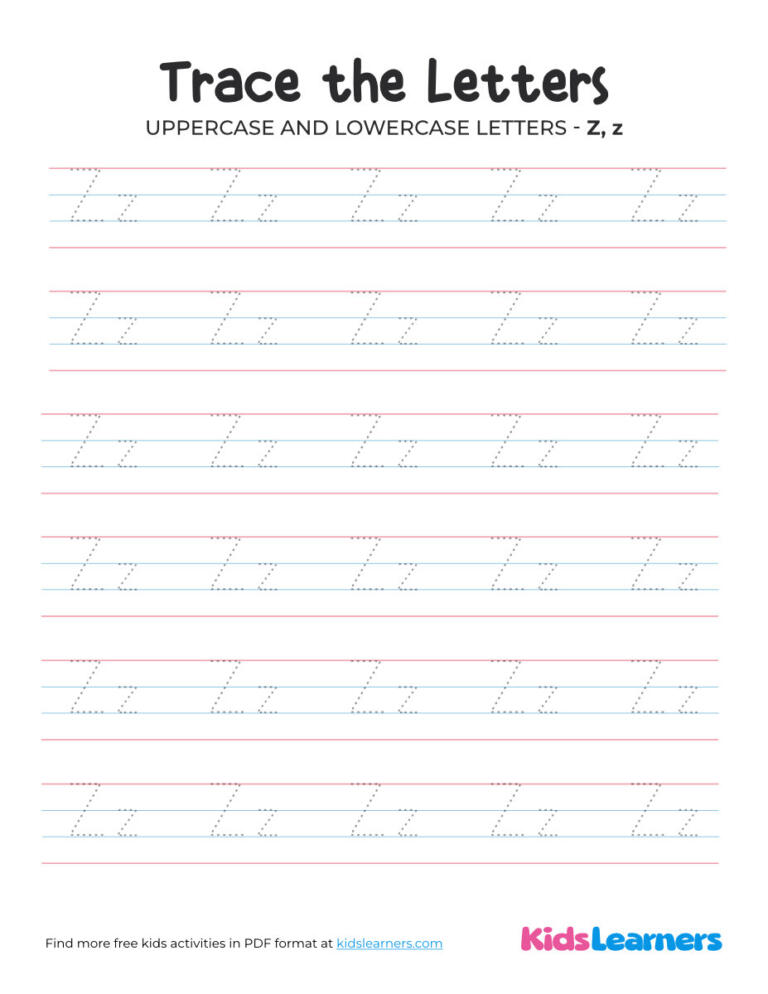 Uppercase and Lowercase Letter Z Tracing Worksheet