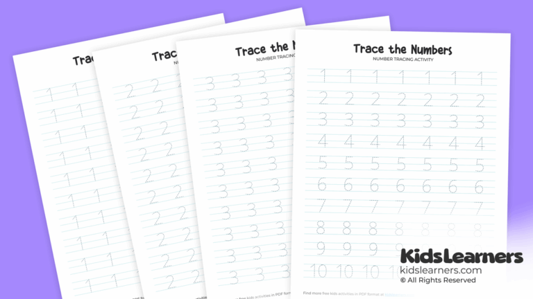 Free Printable Number Tracing Worksheets (1-10) for Kids